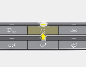 Kia Carnival: Heating and air conditioning. Press the A/C button to turn the air conditioning system on (indicator light