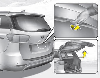 Kia Carnival: Opening the tailgate. 