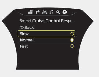 Kia Carnival: Vehicle to vehicle distance setting (SCC). The sensitivity of vehicle speed when following the front vehicle to maintain