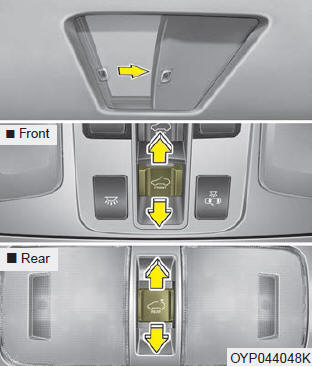 Kia Carnival: Sliding the sunroof. To open the sunroof, pull the sunroof control lever backward.