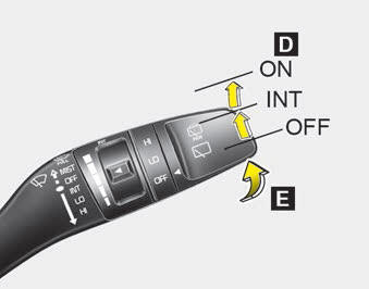 Kia Carnival: Rear window wiper/washer. D : Rear wiper/washer control*