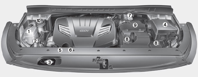 Kia Carnival: Engine compartment. 3.3L GDI