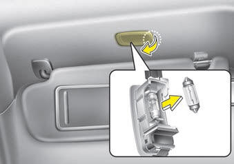 Kia Carnival: Interior light bulb replacement. Vanity mirror lamp